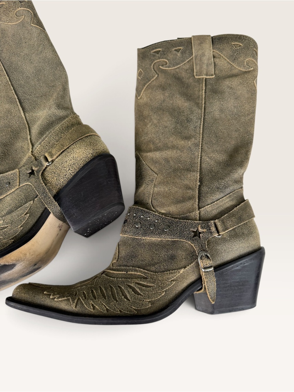MIA Olive Suede Western Harness Boot 8M